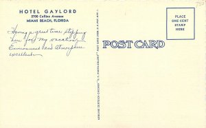 1940s Miami Beach Florida Hotel Gaylord occupation linen Teich Postcard 25-4330