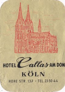 Germany Koeln Hotel Callas Am Dom Vintage Luggage Label sk3062