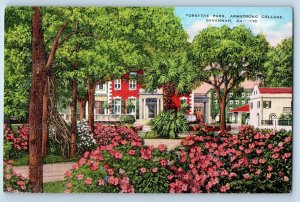 Savannah Georgia GA Postcard Forsythe Park Armstrong College Scene c1940 Vintage
