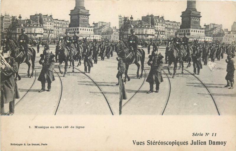 Stereographic stereo view postcard military parade