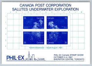 Historic Shipwrecks, Phil Ex Canada Stamp Show, Toronto Ontario, 1987 Trade Card
