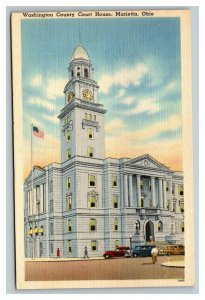 Vintage 1940's Postcard Antique Cars Washington County Courthouse Marietta Ohio