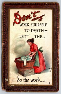 Raphael Tuck Don't Work Yourself to Death Faux Frame 1909 DB Postcard K9