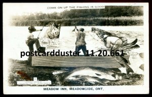 h5181 - MEADOWSIDE Ontario 1951 Exaggeration Boat Fishing. Real Photo Postcard