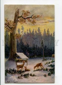 288471 HUNT Winter Forest DEER by Mueller MULLER vintage #226