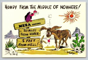 Howdy From Mesa Arizona Vintage Unposted Postcard Middle Of Nowhere Donkey