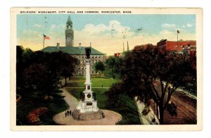 MA - Worcester. The Common, Soldiers' Monument, City Hall