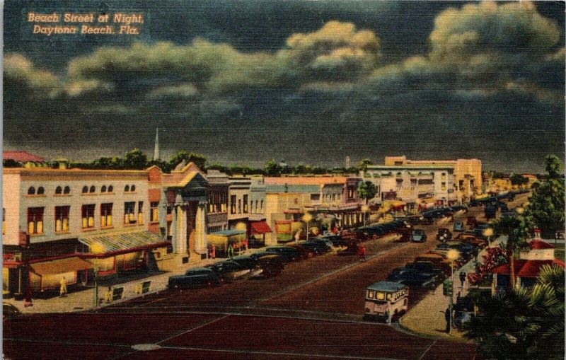 Beech Street at Night Daytona Beach FL Postcard PC138