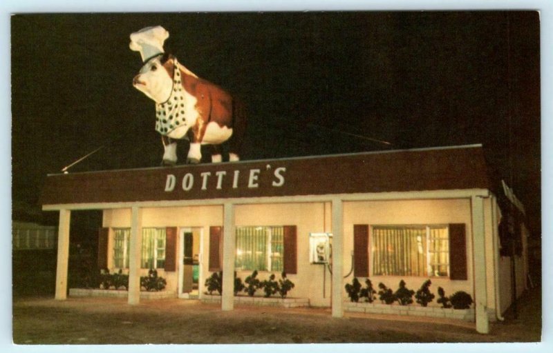 NEW PORT RICHEY, FL ~ Roadside DOTTIE'S RESTAURANT Night Big Bull Chef  Postcard