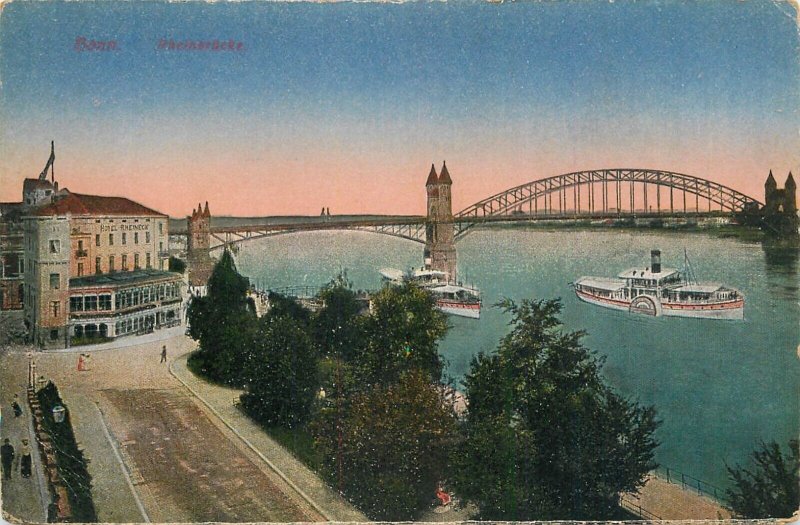 Germany navigation themed postcard Bonn bridge paddle steamer