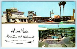 OCEANSIDE, California CA ~ Roadside MIRAMAR MOTEL Restaurant 1950s Cars Postcard