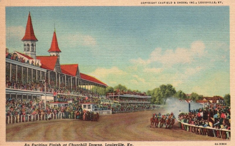 Vintage Postcard An Exciting Finish At Churchill Downs Louisville Kentucky KY