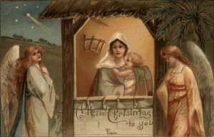 Christmas Int'l Art Nativity Mary with Baby Jesus Angels c1910 Vintage Postcard