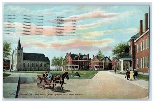 1907 Main Office Officers Quarters & Catholic Church Fortress Monroe VA Postcard