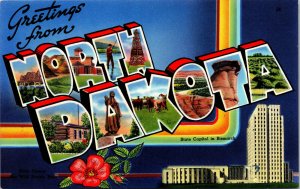 Vtg 1950s Greetings From North Dakota SD Large Letter Unused Postcard