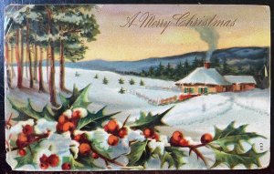 Vintage Victorian Postcard 1908 A Merry Christmas - Snow Scene