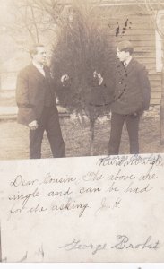 Real Photo Men Holding Tree The Above Are Single and Can Be Had For The Askin...