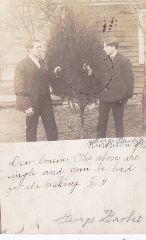 Real Photo Men Holding Tree The Above Are Single and Can Be Had For The Askin...