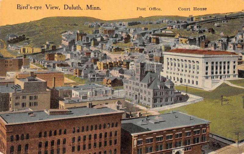 Duluth Minnesota birds eye view post office courthouse antique pc Z39759