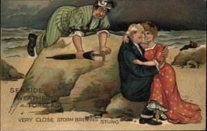 Seaside Weather Forecasts Series Old Man Younger Woman c1910 Postcard