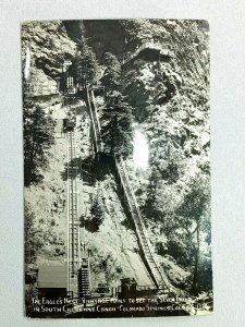 Colorado Springs CO, Eagles Nest Vantage Point Seven Falls RPPC Vintage Postcard