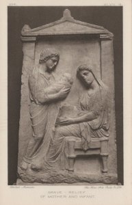 British Museum Postcard - Grave - Relief of Mother and Infant  RS23116