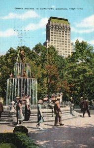 Vintage Postcard 1945 Court Square Fountain Downtown Memphis Tennessee TN