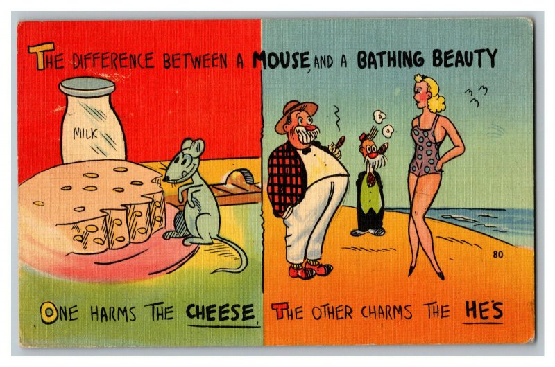 1943 Difference Between Mouse And Bathing Beauty Vintage Standard View Postcard 