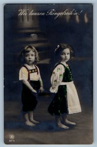 c1910's Little Boy And Girl Barefoot Studio RPPC Photo Posted Antique Postcard
