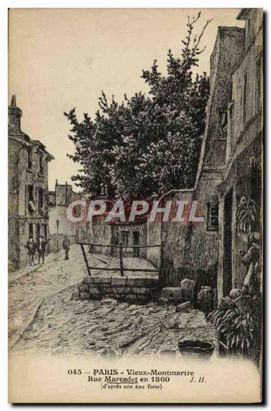 Old Postcard Old Paris Montmartre Rue Marcadet in 1860