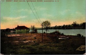 Signet Boat House Merrimac River Manchester NH New Hampshire UNP DB Postcard L4