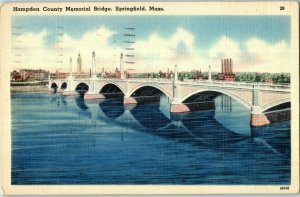 Postcard Hampden County Memorial Bridge Springfield Mass Posted 1949