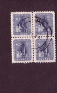 Canada, Used Block of Four, UPU Congress 1957, 5 Cent, Scott #371, Nice Cancel