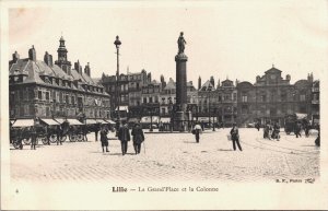 France Lille La Grand Place et la Colonne Vintage Postcard 09.13