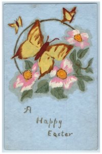 c1905 Easter Hand Painted Art Drawn Flowers And Butterflies Antique Postcard