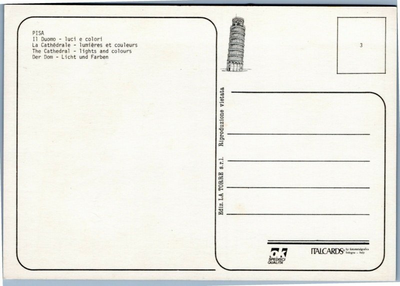 postcard Italy - Pisa Miracle Square monuments at sunset - Tower, Cathedral