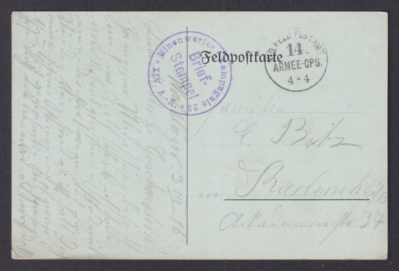 Vinatge postcard GERMANY WWI Writing room Forest camp Hofmann Feldpost