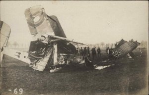 Airplanes Crash WWI German & American Near Metz c1918 Real Photo Postcard