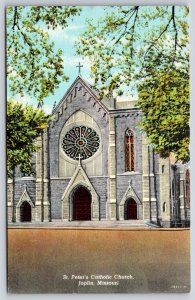 Joplin Missouri~St Peters Catholic Church Street View~Stained Glass~Linen PC