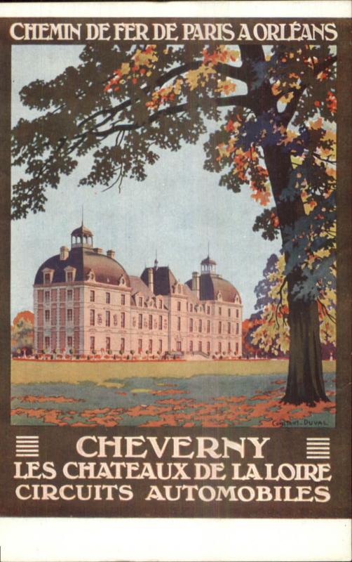 French RR Rail Travel Poster Art Chemin de Fer Paris Orleans Cheverny Postcard