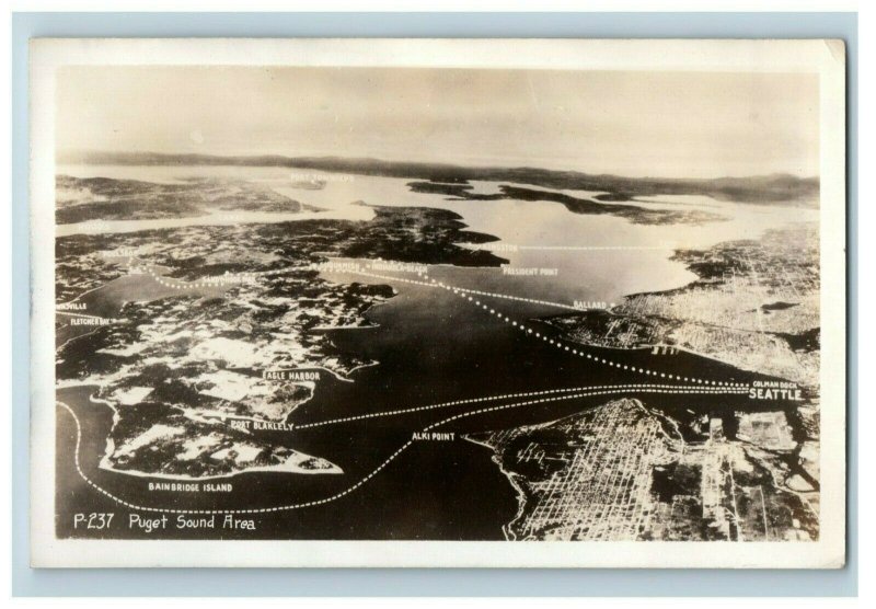 1920s-30s RPPC Boat Route Overlay Puget Sound, WA Real Photo Postcards P70