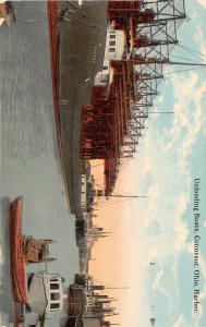 G94/ Conneaut Harbor Ohio Postcard 1914 Unloading Ore Boats Dock