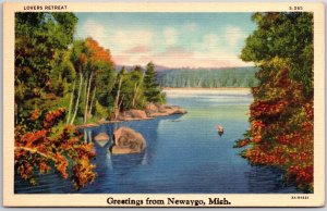 Lovers Retreat Greetings From Newaygo Michigan MI Forest Trees Postcard