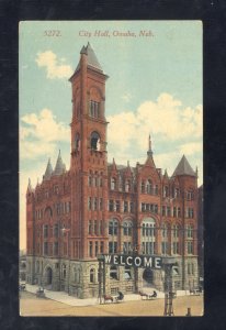 OMAHA NEBRASKA DOWNTOWN CITY HALL WELCOME SIGN VINTAGE POSTCARD