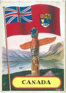 71184 - ITALY - HAND PAINTED card by ZSOLT - CANADA Native TOTEM pole - Flags-