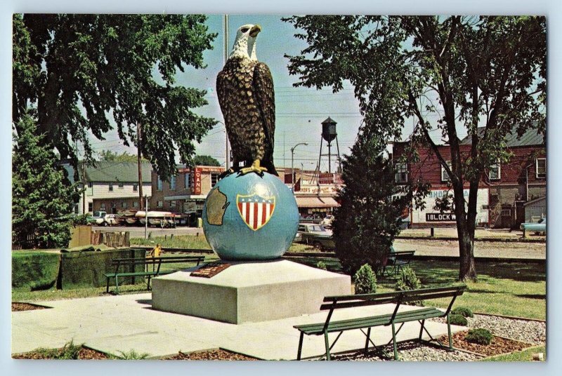 c1950's Old Abe Eagle Statue Noted Civil War Eagle Park Falls Wisconsin Postcard