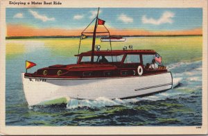 USA Enjoying a Motor Boat Ride Linen Postcard C118