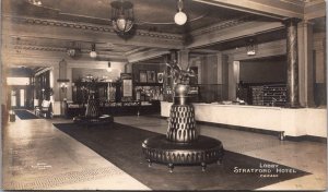 Real Photo Postcard Lobby at Stratford Hotel in Chicago, Illinois
