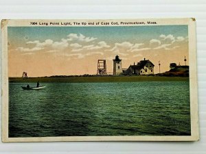 Vintage Postcard 1920's Long Point Light The Tip End of Cape Cod MA Lighthouse