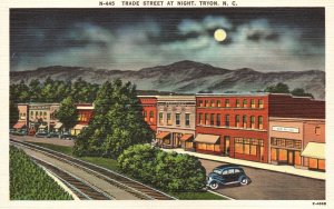 Vintage Postcard Trade Street At Night Tryon North Carolina Asheville Post Card